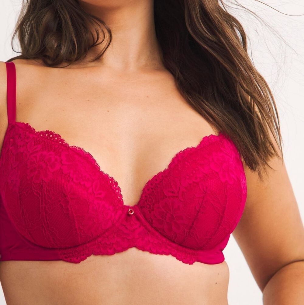 Ann Summers Red Dark Pink Sexy Lace Planet Lightly Lined Plunge Bra, 36B
